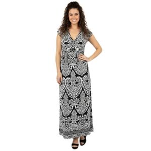INC Baroque Ikat Print Black White Maxi Dress S
